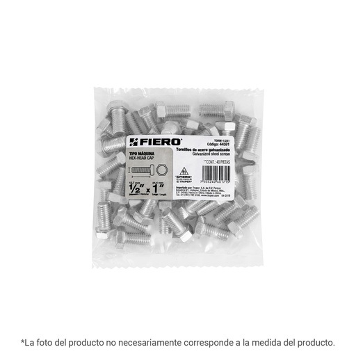 [40863] Bolsa con 50 tornillos 5/16' x 1-3/4' tipo máquina, FIERO TORM-5/16X1-3/4