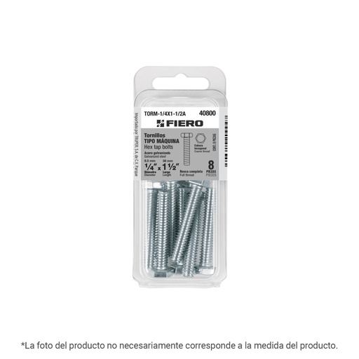 [40802] Blíster con 5 tornillos 1/4' x 2-1/2' tipo máquina, FIERO TORM-1/4X2-1/2A