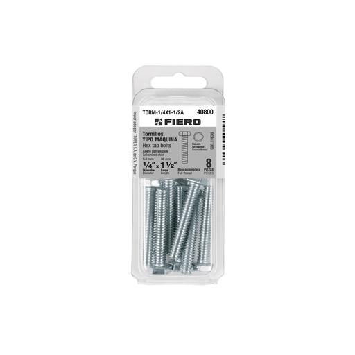 [40800] Blíster con 8 tornillos 1/4' x 1-1/2' tipo máquina, FIERO TORM-1/4X1-1/2A