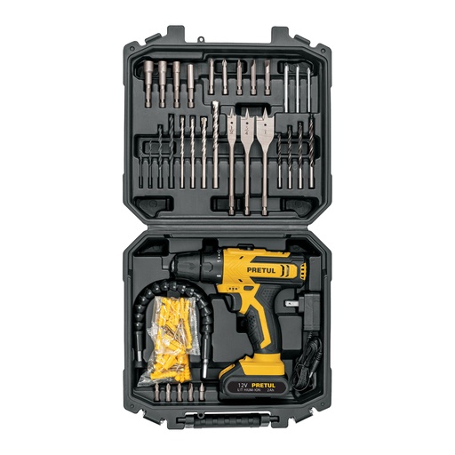 [29856] Kit taladro/destornillador 3/8', 12V, 33 accesorios, PRETUL TALI-12PK3