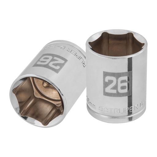 [101006] Dado de 26 mm, 6 puntas, cuadro 1/2', TRUPER D-1226-M