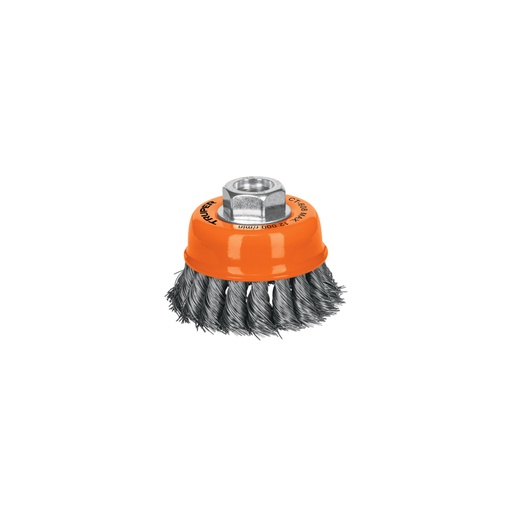 [14186] Carda copa 3' alambre trenzado fino, eje 5/8'-11, TRUPER CT-608