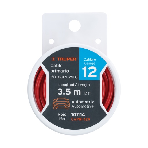[101114] Carrete con 3.5 m de cable primario rojo calibre 12, TRUPER CAPRI-12R