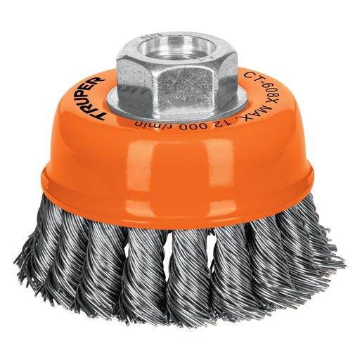 [17529] Carda copa 3' alambre trenzado grueso, eje 5/8'-11, TRUPER CT-608X
