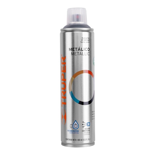 [19053] Pintura aerosol cromo metálico, bote esbelto 400 ml, TRUPER PAM-CR