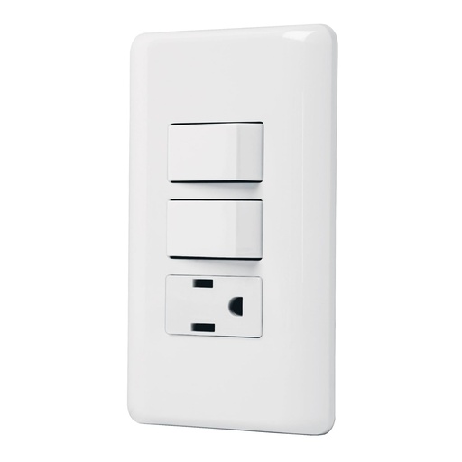 [25081] Placa armada con contacto y 2 interruptores sencillos, BASIC PA-APCO-B2