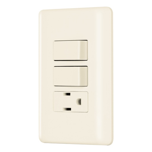 [26635] Placa armada 2 interruptores y contacto, marfil, BASIC PA-APCO-B2I