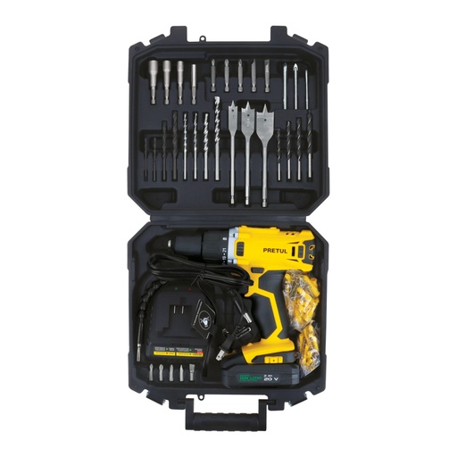 [29001] Kit taladro/destornillador 1/2', 20V, 32 accesorios, PRETUL TALI-20P2K