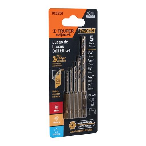 [102251] Juego de 5 brocas HSS para metal zanco cambio rápido, EXPERT JBAV-5R