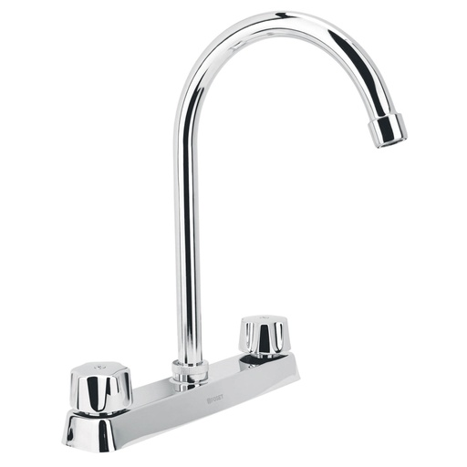 [45615] Mezcladora 8' fregadero cromo, cuello curvo,hexagonal, BASIC F-320