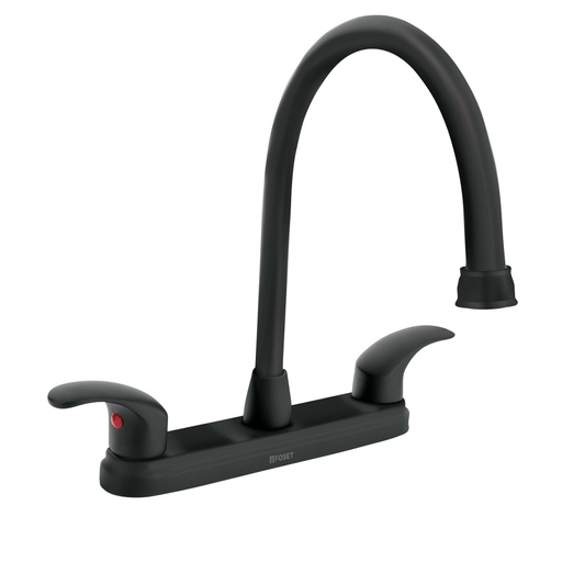 [45625] Mezcladora fregadero 8' negro, cuello largo, palanca, AQUA AQF-82M