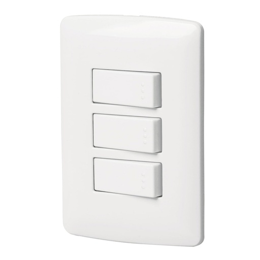 [46463] Placa armada 3 interruptores sencillos,blanco,línea Italiana PA-APTR-IB