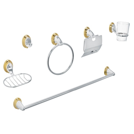[48344] Juego de 6 accesorios para baño, cromo-oro, FOSET AQUA AQA-4003G