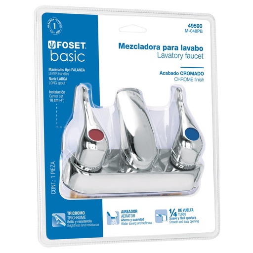 [49590] Mezcladora 4' lavabo, ABS, palanca, blíster, BASIC M-048PB