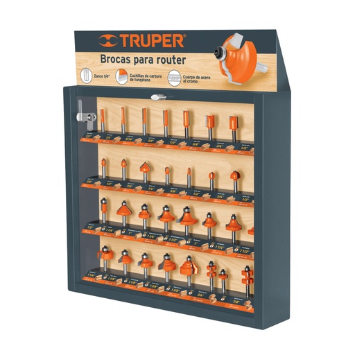 [55218] Exhibidor con 30 brocas para router, TRUPER EXMO-ROU