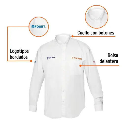 [60362] Camisa manga larga para hombre, blanca, G, Truper CAM-BCO-LL