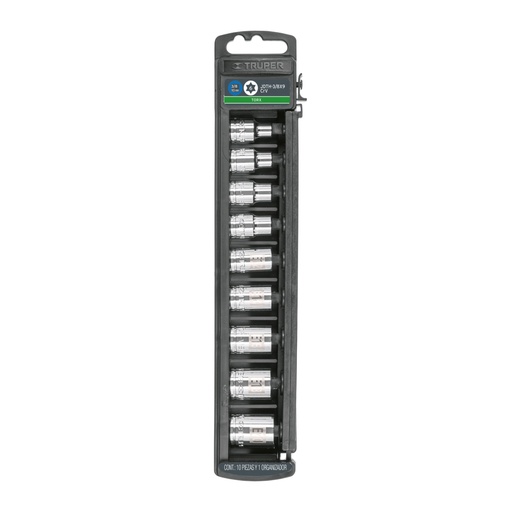 [10025] Juego de 9 dados cuadro 3/8' torx, TRUPER JDTH-3/8X9