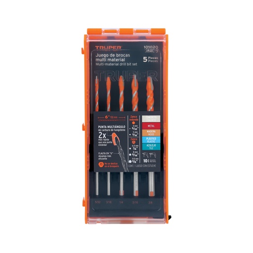 [101820] Juego de 5 brocas multimaterial, TRUPER JBMC-5
