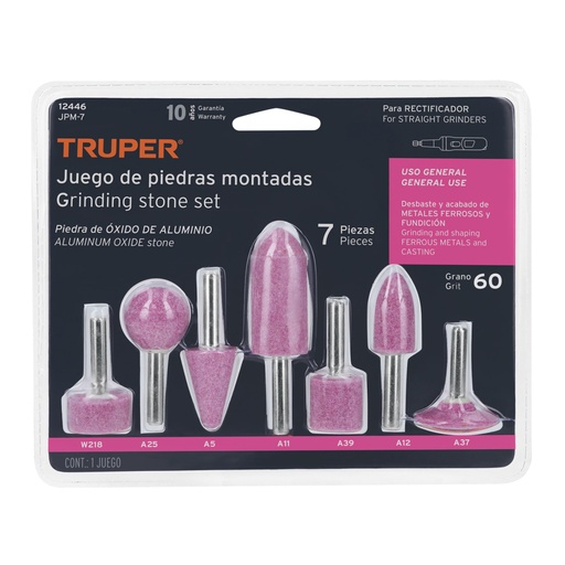 [12446] Juego de 7 piedras montadas zanco 1/4', uso general, TRUPER JPM-7