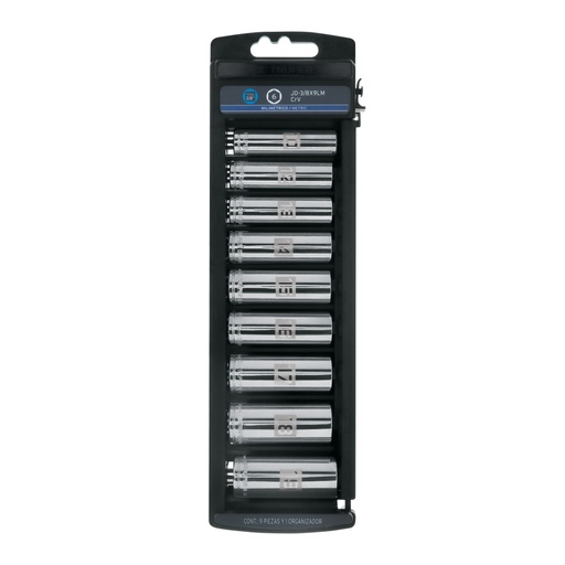 [14173] Juego de 9 dados largos cuadro 3/8' mm, TRUPER JD-3/8X9LM