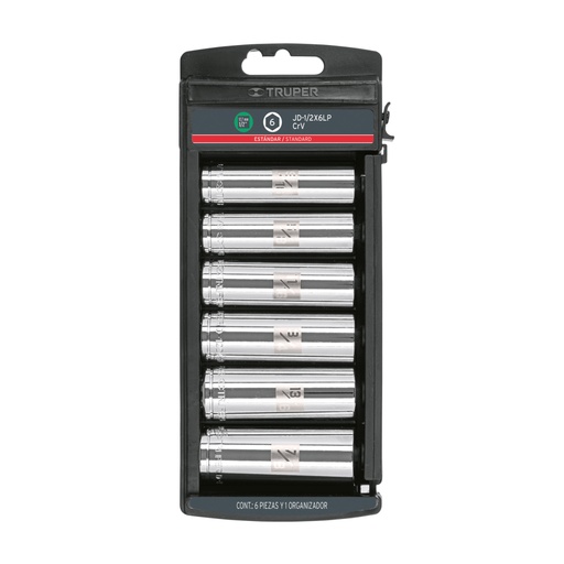 [14174] Juego 6 dados largos cuadro 1/2' std, TRUPER JD-1/2X6LP