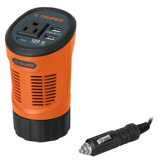 [15725] Inversor de corriente 120 W tipo vaso, 2 puertos USB, TRUPER INCO-120